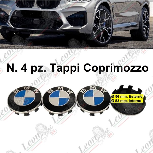 Set 4 Tappi Coprimozzo 56 mm. per BMW 1 2 3 4 5 6 7 Z X cerchi Lega Borchie  logo 
